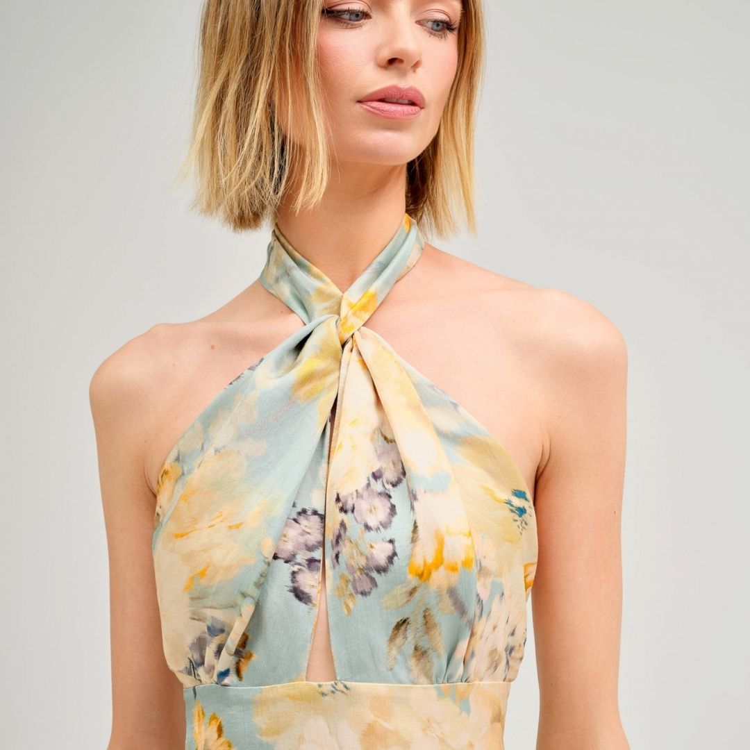 Cristina Barros Women's Long Dress with Halter Neckline in Floral