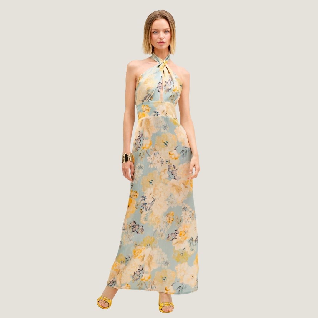 Cristina Barros Women's Long Dress with Halter Neckline in Floral