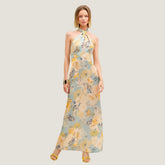 Cristina Barros Women's Long Dress with Halter Neckline in Floral