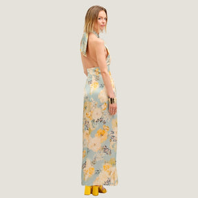 Cristina Barros Women's Long Dress with Halter Neckline in Floral
