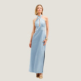 Cristina Barros Women's Long Dress with Halter Neckline in Light Blue