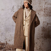 Diega Women's Malico Tweed Long Coat in Brown