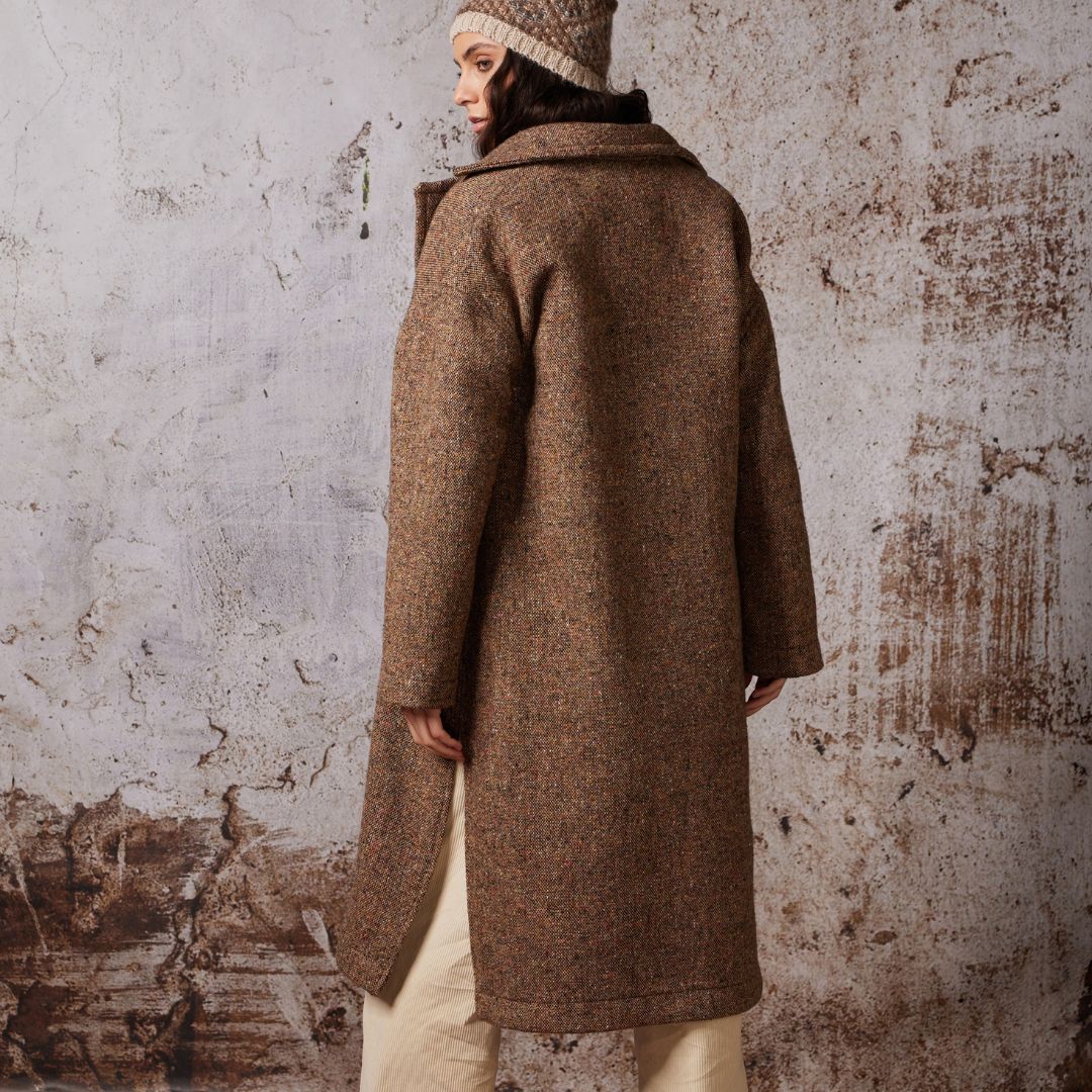 Diega Women's Malico Tweed Long Coat in Brown
