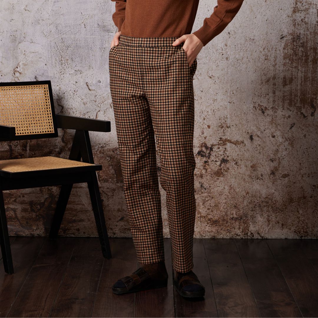 Tall Brown Check Slim Fit Trousers | New Look