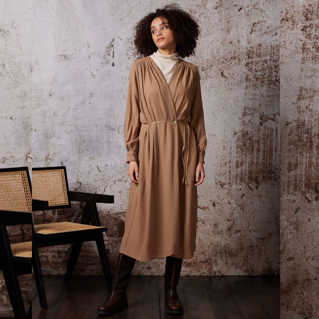 Diega Women's Roska Wrap Dress in Camel