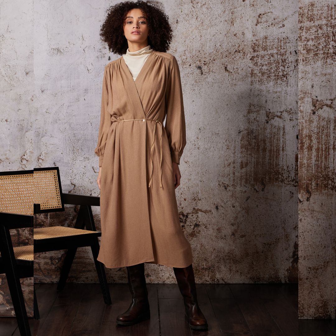 Diega Women's Roska Wrap Dress in Camel