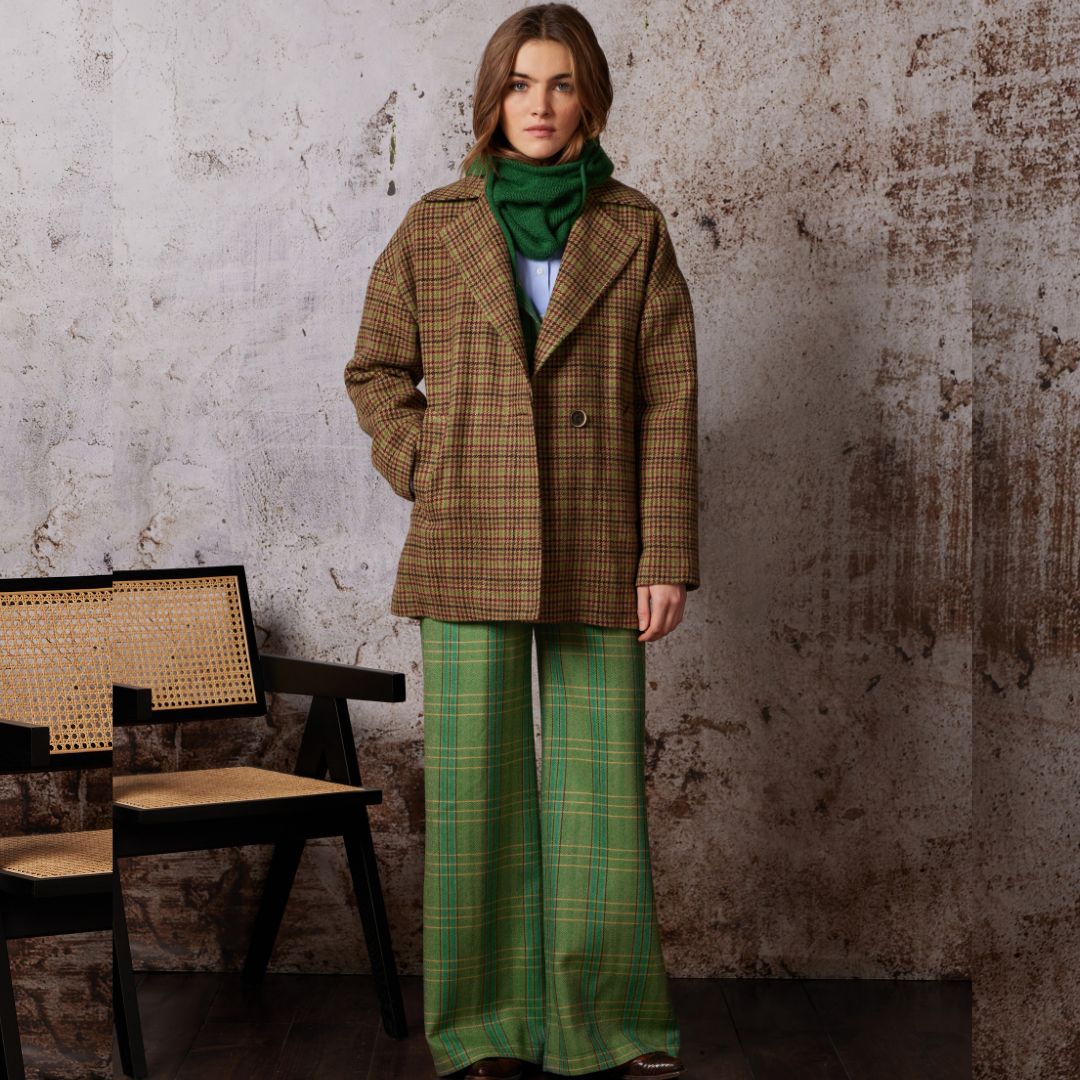 Diega Women's Valeko Check Jacket in Green & Brown