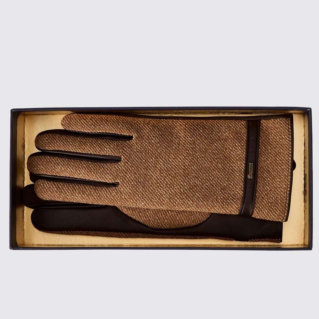 Dubarry Ballycastle Tweed Leather Gloves in Camel Twill