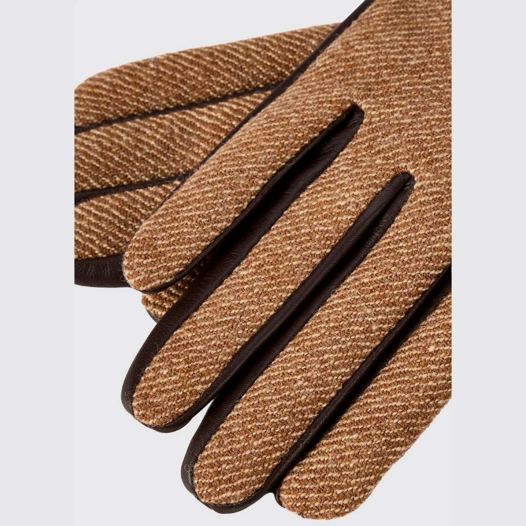 Dubarry Ballycastle Tweed Leather Gloves in Camel Twill