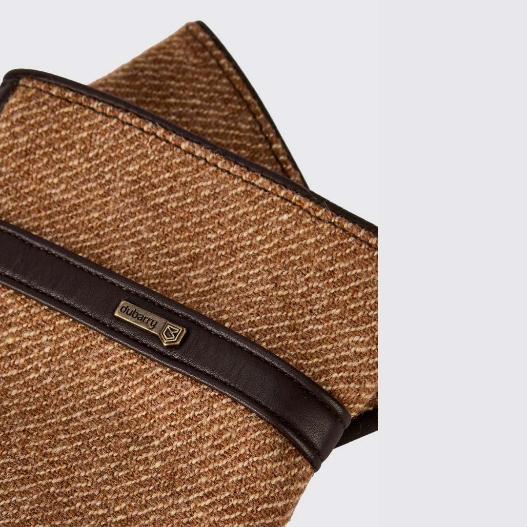 Dubarry Ballycastle Tweed Leather Gloves in Camel Twill