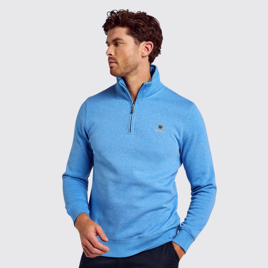 Dubarry Men's Boyce Zip Neck Jumper in Azure Blue