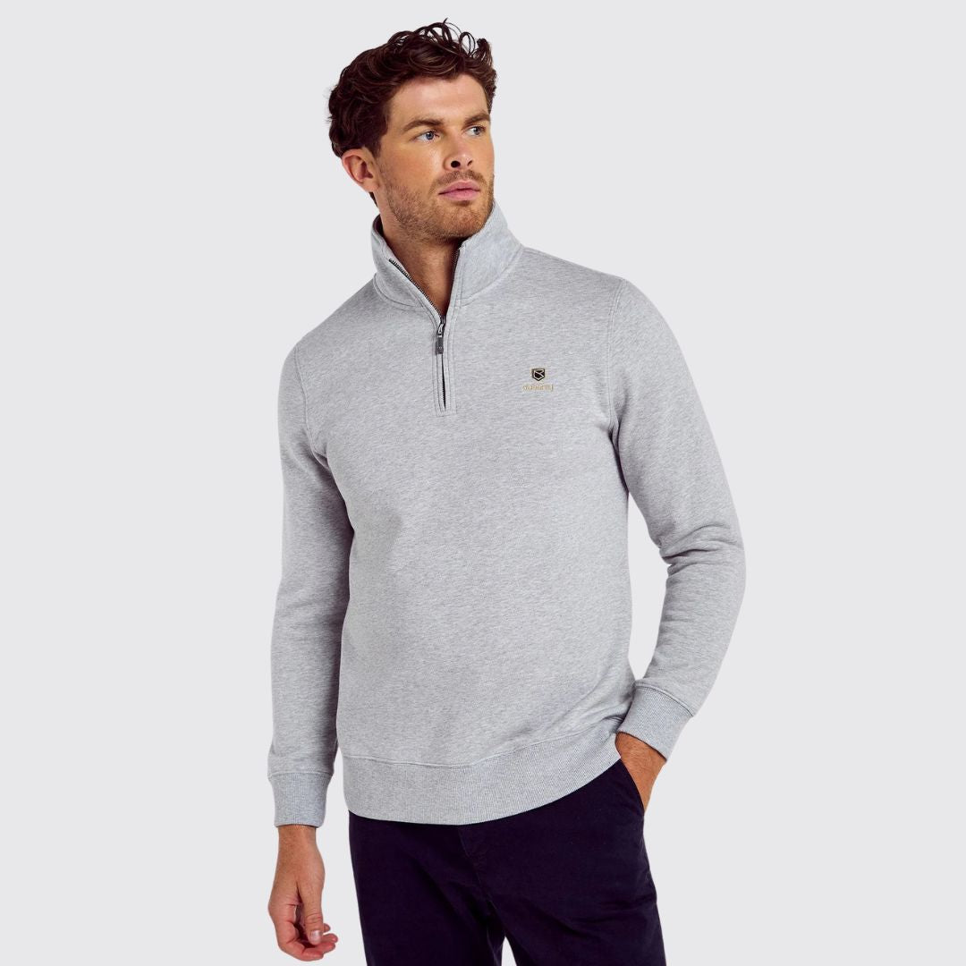 Dubarry Men's Boyce Zip Neck Jumper in Grey Marl