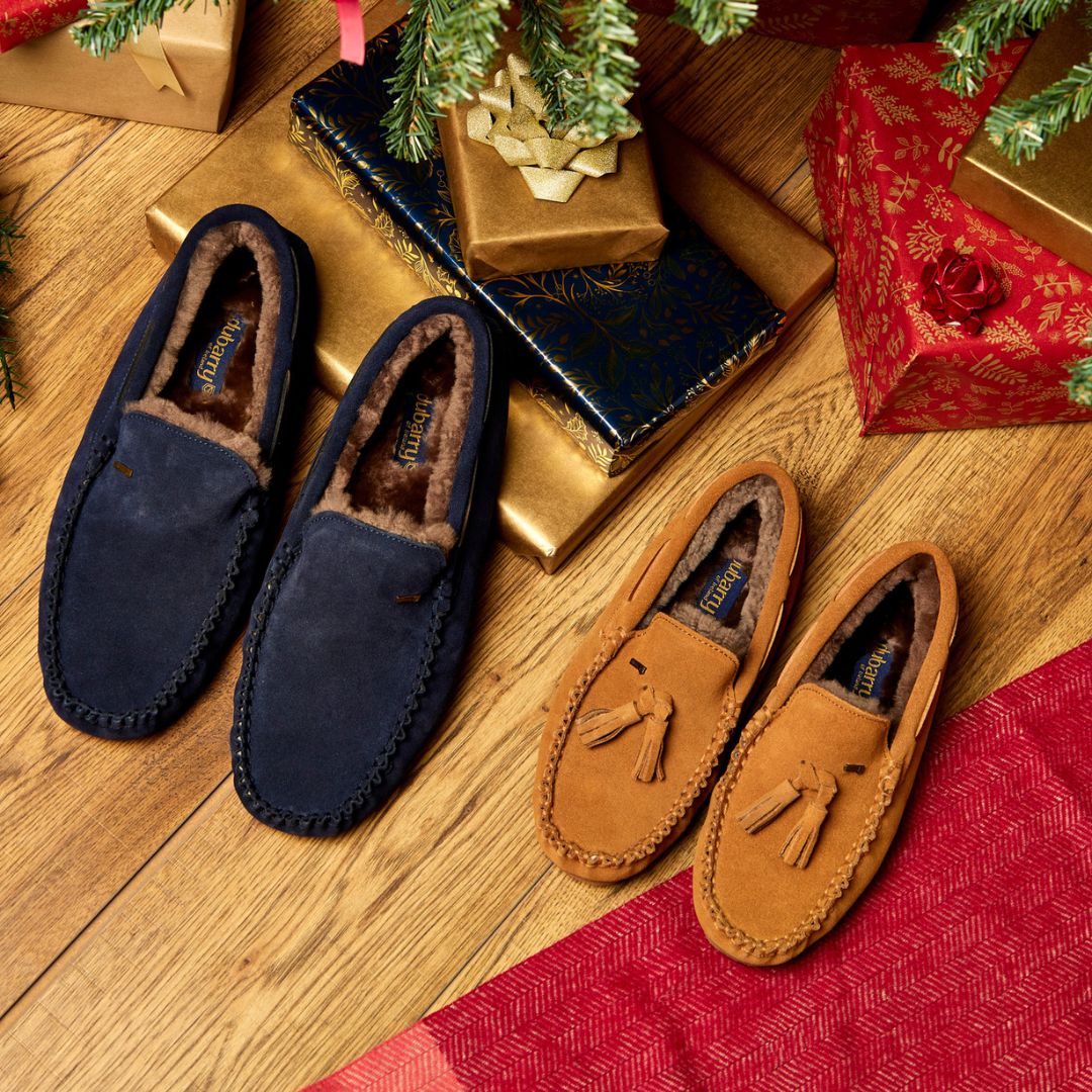 Mens navy moccasin online slippers