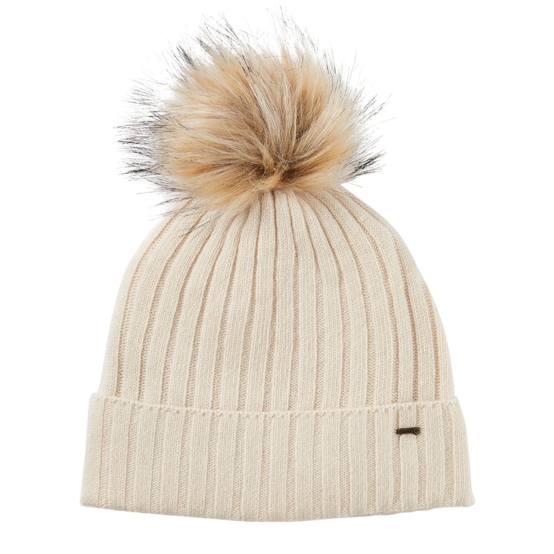 Dubarry Women's Curlew Knitted Beanie in Chalk with Bobble