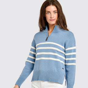 Dubarry Women's Fonthill Zip Neck Jumper in Dusty Blue