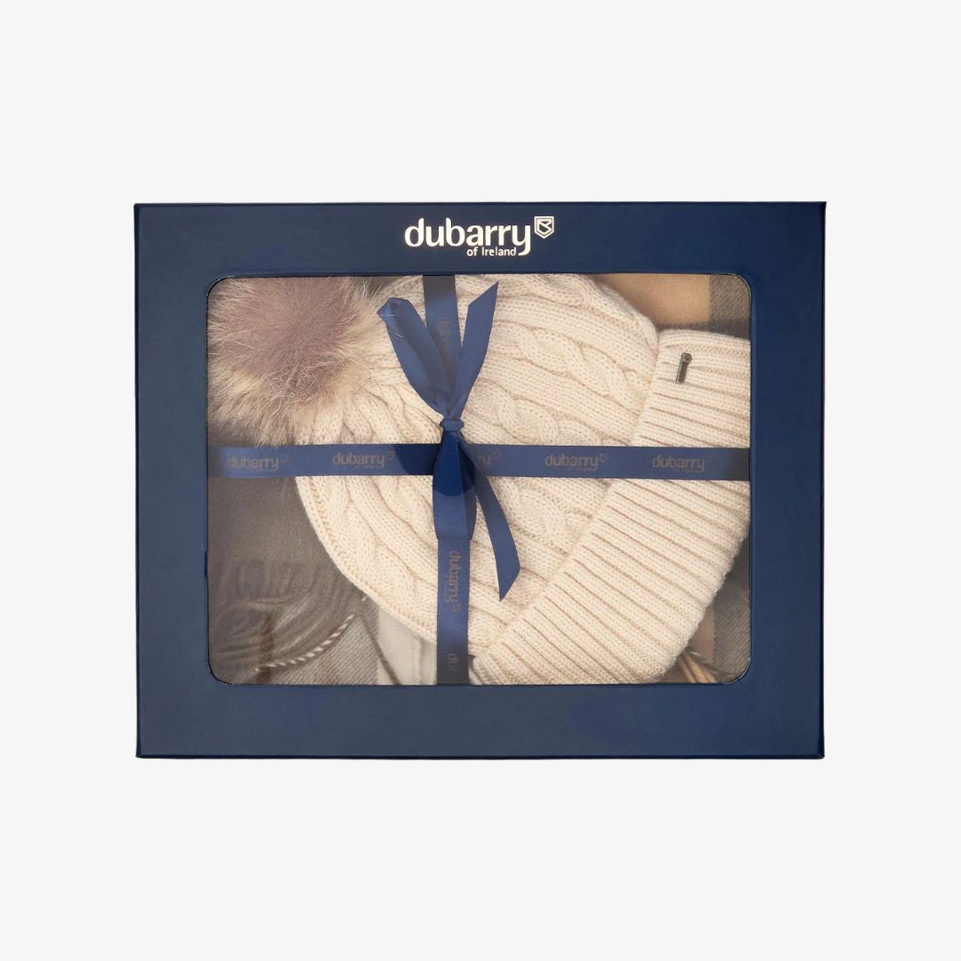 Dubarry Foley Matching Bobble Hat and Scarf Gift Set in Dusky Green