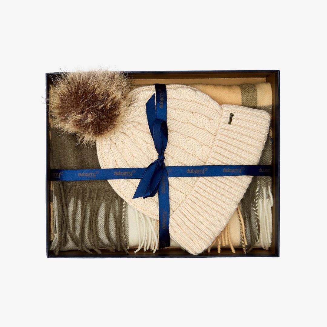 Dubarry Foley Matching Bobble Hat and Scarf Gift Set in Dusky Green