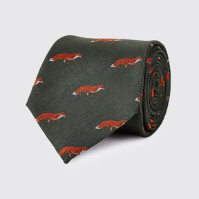 Dubarry Kavanagh Silk Fox Motif Tie in Olive