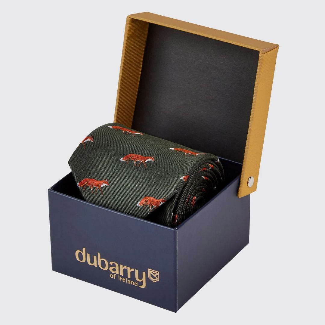 Dubarry Kavanagh Silk Fox Motif Tie in Olive