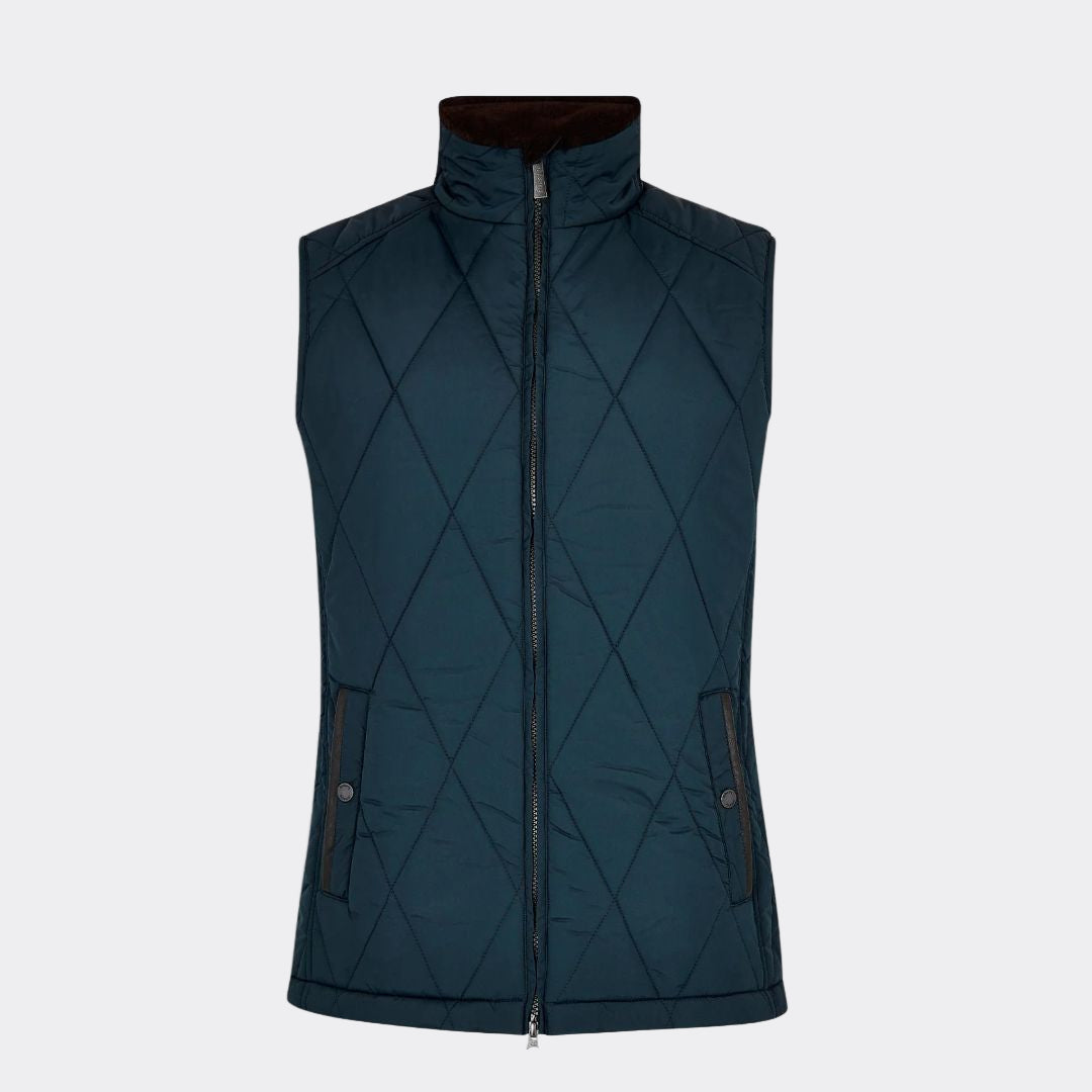 Dark blue quilted vest on a white background