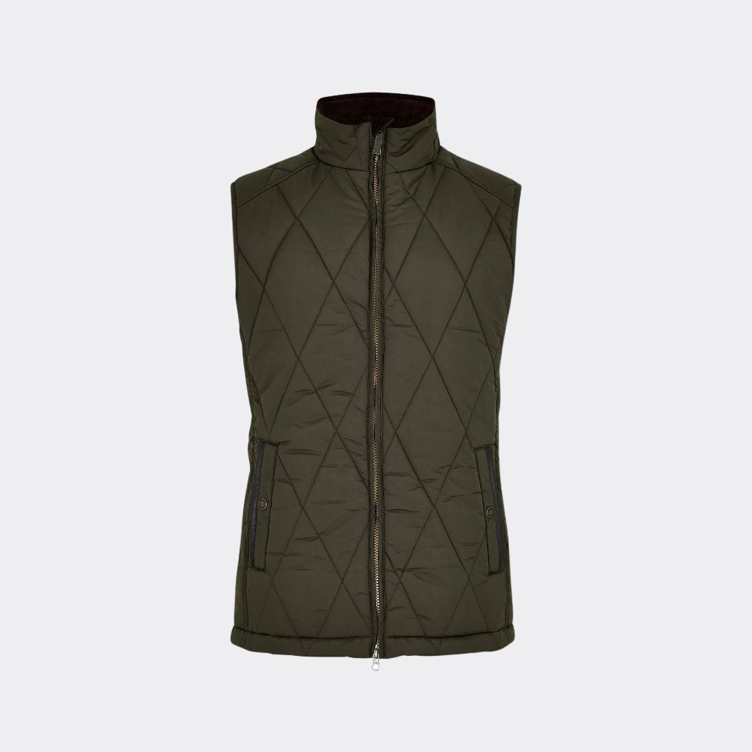 Green quilted vest on a white background