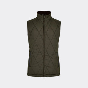 Green quilted vest on a white background
