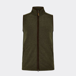 Green vest with a brown zipper on a white background