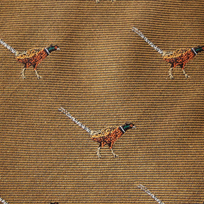 Pattern of pheasants on a textured brown fabric background