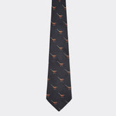 Black tie with pheasant pattern on a white background