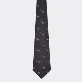 Black tie with pheasant pattern on a white background