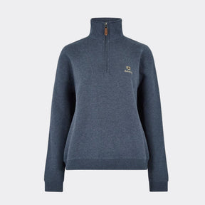 Blue half-zip sweatshirt on a white background