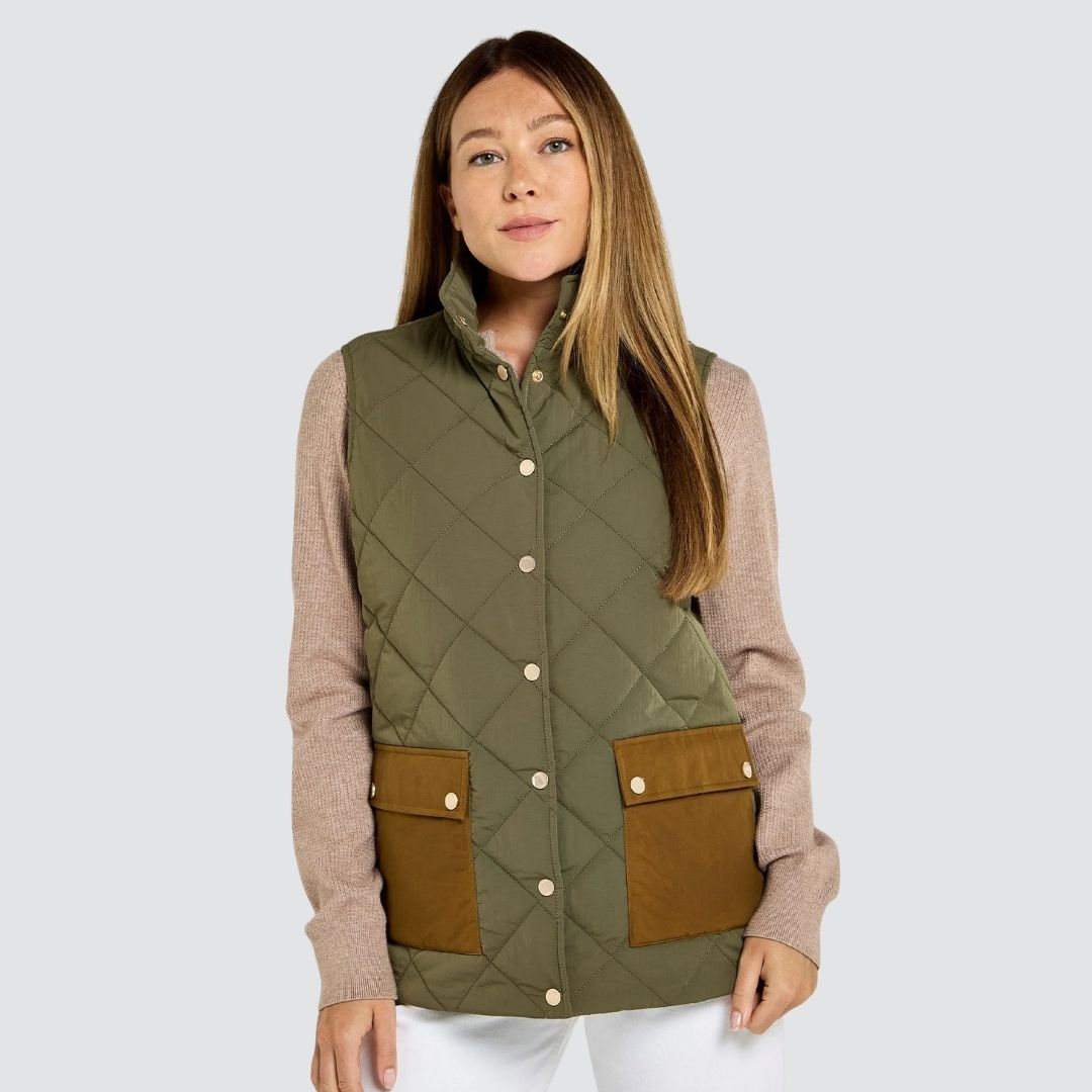 Dubarry Women's Clashmore Quilted Gilet in Kelp