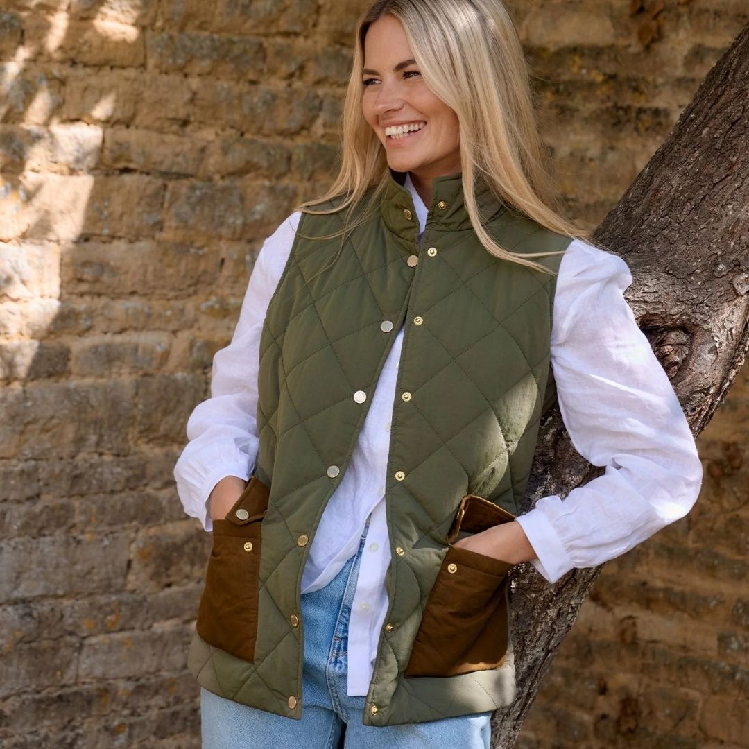 Dubarry Women's Clashmore Quilted Gilet in Kelp