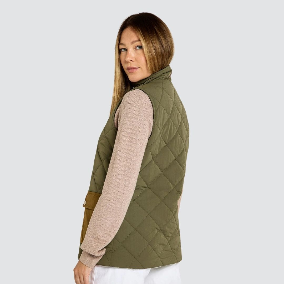 Dubarry Women's Clashmore Quilted Gilet in Kelp