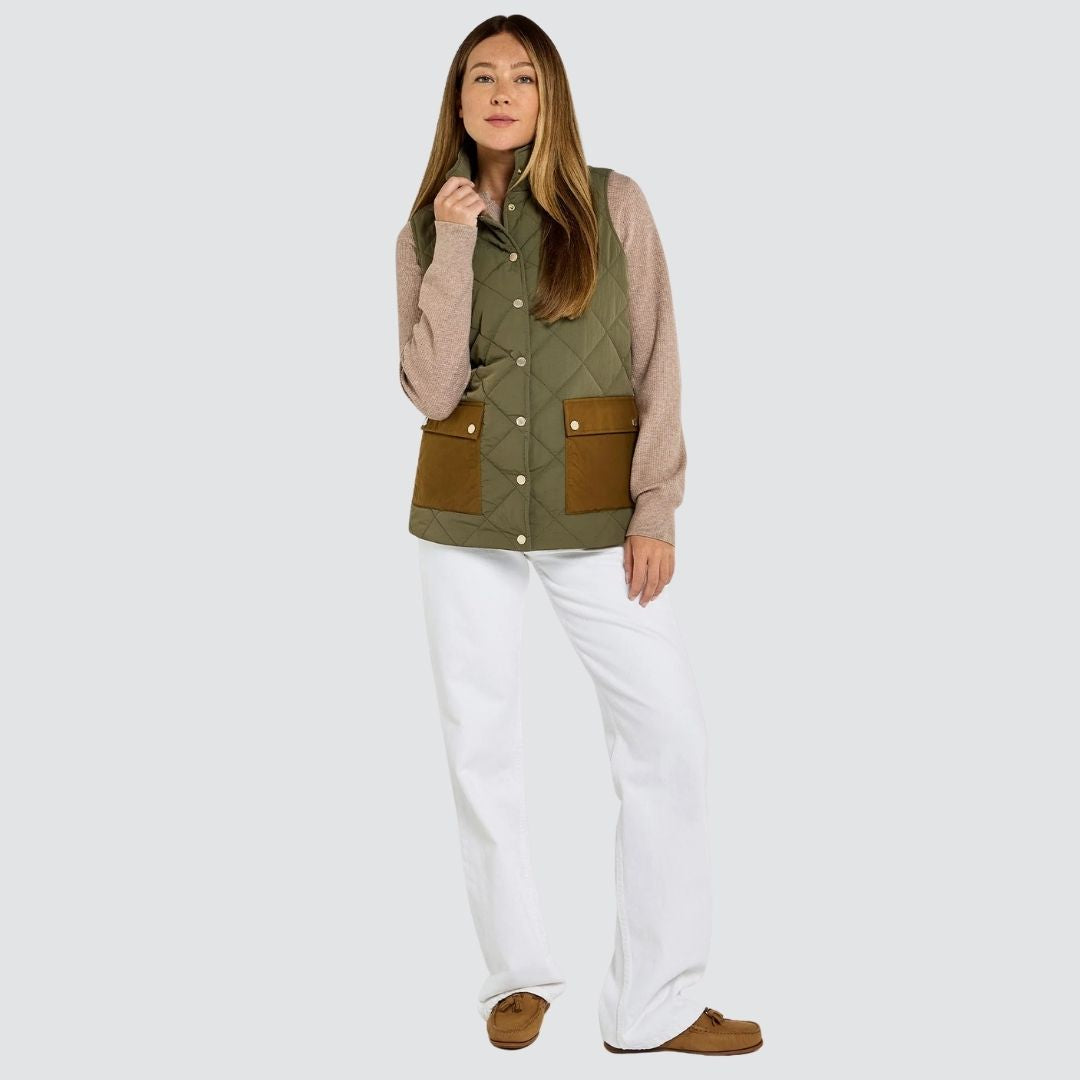 Dubarry Women's Clashmore Quilted Gilet in Kelp