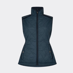 Dark blue quilted vest on a white background