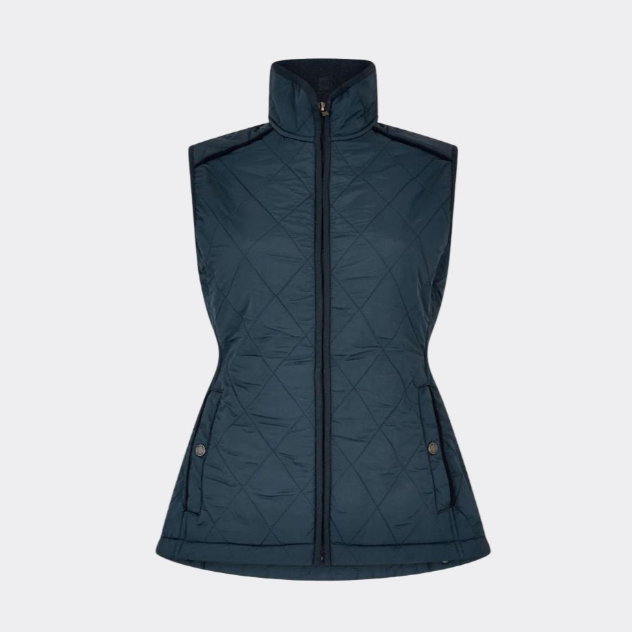 Dark blue quilted vest on a white background