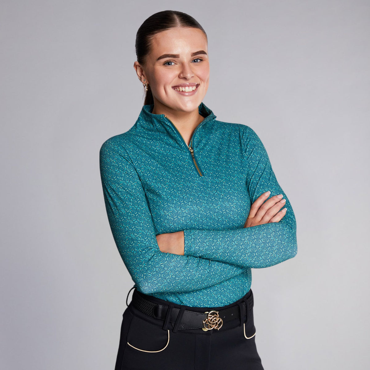 Equieire Women's Emma Signature Sunshirt in Green Equieire Print