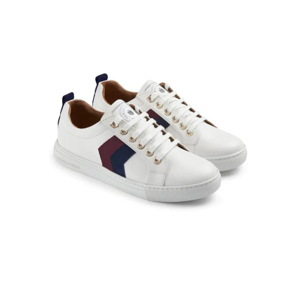 Fairfax & Favor Alexandra Leather Trainer in White with Plum & Ink