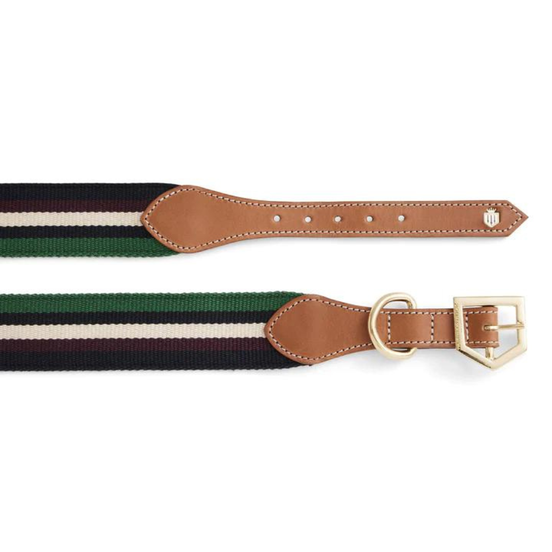 Fairfax & Favor Boston Leather Dog Collar in Tan with Striped Webbing