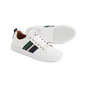 Fairfax & Favor Boston Leather Trainer in White with Striped Webbing