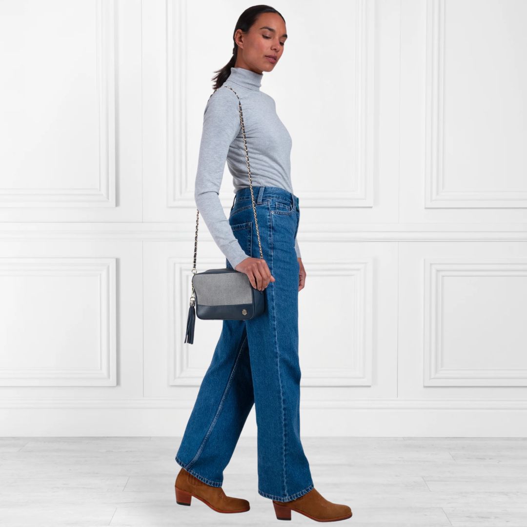 Fairfax & Favor Finsbury Crossbody Suede Handbag in Denim