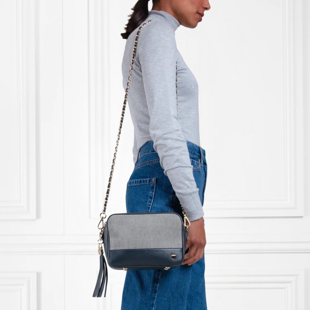 Fairfax & Favor Finsbury Crossbody Suede Handbag in Denim