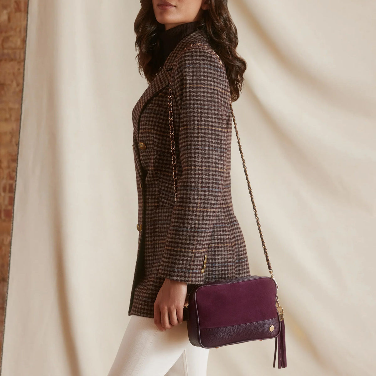 Fairfax & Favor Finsbury Crossbody Suede Handbag in Elderberry