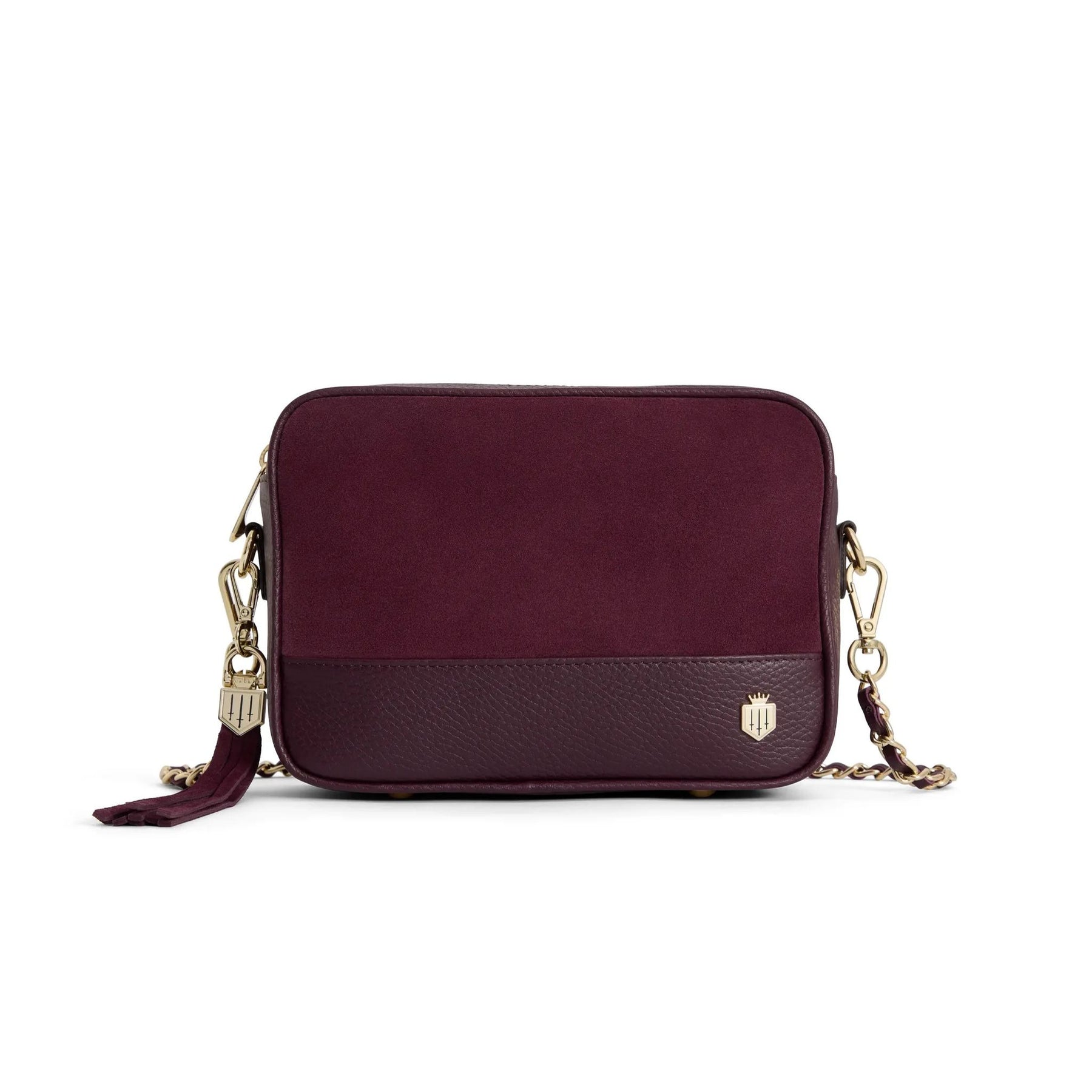 Fairfax & Favor Finsbury Crossbody Suede Handbag in Elderberry