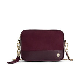 Fairfax & Favor Finsbury Crossbody Suede Handbag in Elderberry