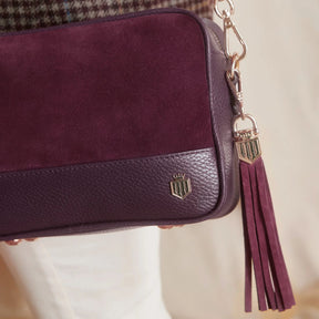 Fairfax & Favor Finsbury Crossbody Suede Handbag in Elderberry