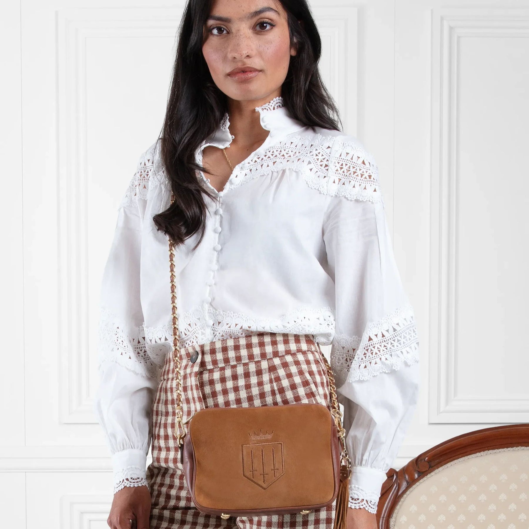Fairfax & Favor Finsbury Crossbody Suede Handbag in Tan