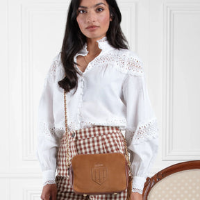 Fairfax & Favor Finsbury Crossbody Suede Handbag in Tan