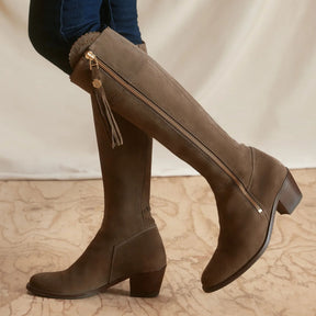Fairfax & Favor Heeled Regina Suede Boot in Fog